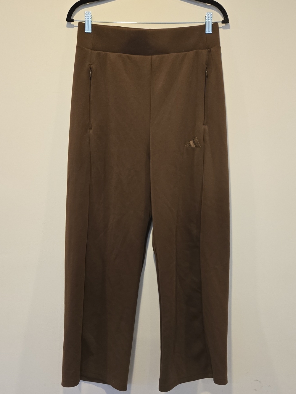 Adidas Brown Wide Leg Track Pants Zip Pockets Size Medium